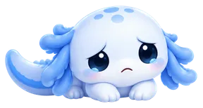 Axo lying down, looking sad and sick