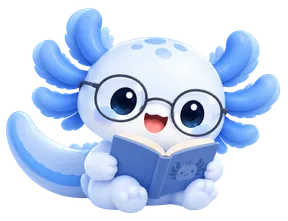 Axo reading a book with his glasses on